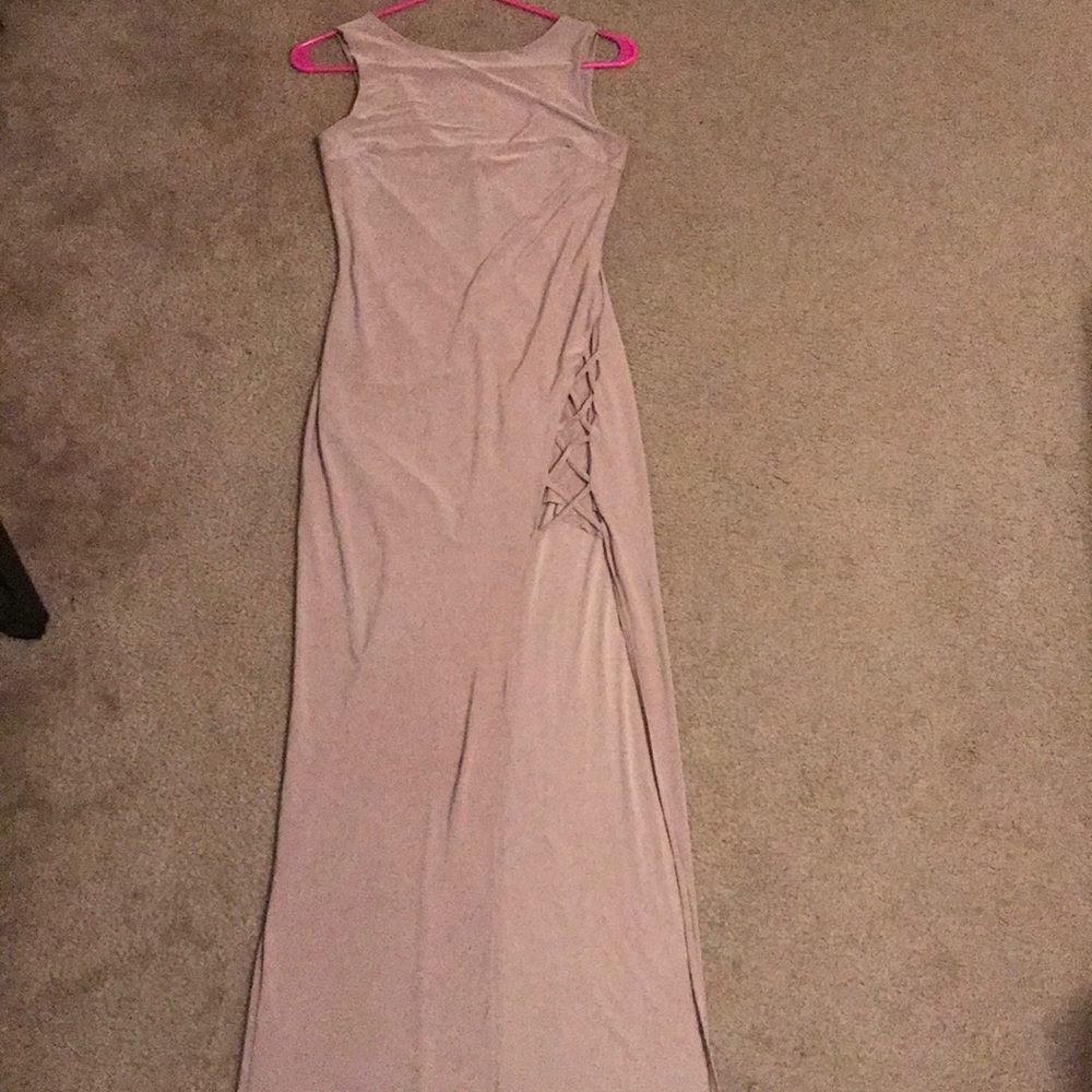 Sexy high-slit nude dress